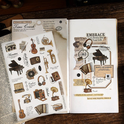 Retro Life Aesthetics Stickers | Coffe Stickers | Musical Instruments Sticker Set | Bread Junk Journal Stickers | Scrapbooking Supplies