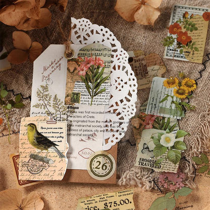 20 Sheets Retro Nature PET Sticker Book | Plants Flowers Butterfly | Junk Journal Stickers | Scrapbooking Craft Bullet Journal Supplies