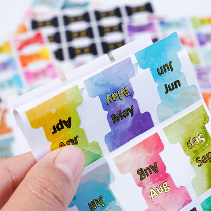 Gold Foiled Monthly Tab Stickers For Planner Bullet Journal | Index Stickers | Colorful Sticky Tabs | Monthly Plan Stickers