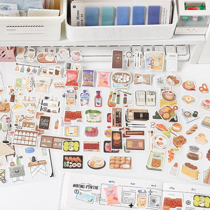 Waiting Weekend Cute Daily Life Sticker | Cafe Warm Room Desk Picnic Food Camping Decorative Stickers | Planner Journal Collage DIY Supplies