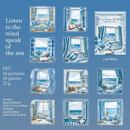Bright View Outside the Window PET Sticker Pack | Decorative Planner Stickers | Scrapbooking Collage Junk Journal Album Sticker Supplies