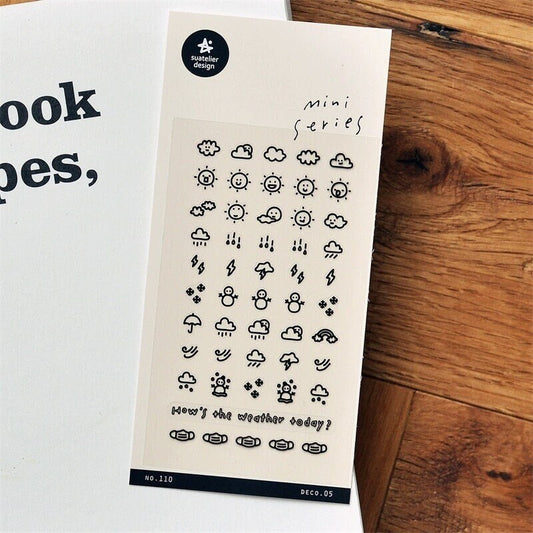 Suatelier Korean Mini Series Stickers | Cute Cat Weather Workout Planner Decorative Stickers | Bujo Journal Collage Scrapbooking Supplies