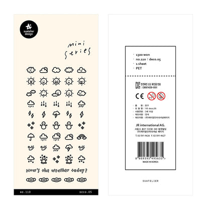 Suatelier Korean Mini Series Stickers | Cute Cat Weather Workout Planner Decorative Stickers | Bujo Journal Collage Scrapbooking Supplies