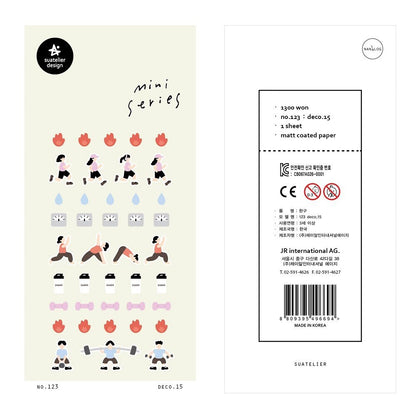 Suatelier Korean Mini Series Stickers | Cute Cat Weather Workout Planner Decorative Stickers | Bujo Journal Collage Scrapbooking Supplies