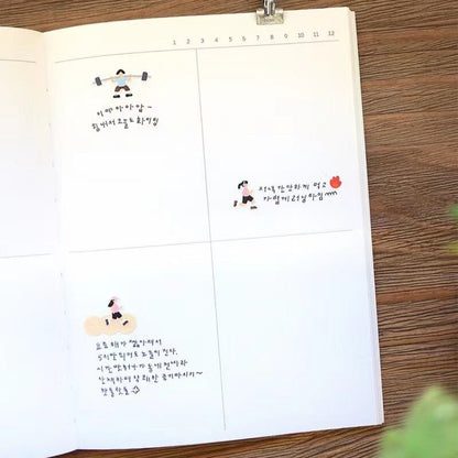 Suatelier Korean Mini Series Stickers | Cute Cat Weather Workout Planner Decorative Stickers | Bujo Journal Collage Scrapbooking Supplies