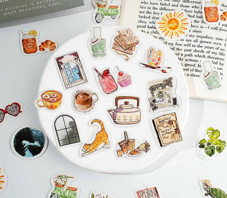 46pcs Handdrawn Summer Daiy Life Aesthetics Sticker Pack |  Life Stickers | Planner Sticker Set | Junk Journal | Die Cut Deco Stickers