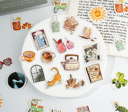 46pcs Handdrawn Summer Daiy Life Aesthetics Sticker Pack |  Life Stickers | Planner Sticker Set | Junk Journal | Die Cut Deco Stickers