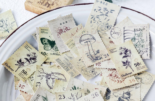 46pcs Vintage Forest Stamp Sticker Pack  / Junk Journal  /  Stickers / Planner Sticker Set