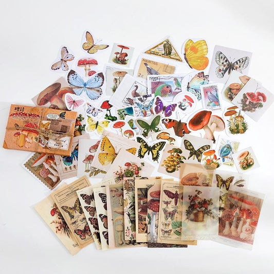 60pcs Retro Butterfly Travel Junk Journal Kit | Planner Sticker Material Paper Set | Vintage Junk Journal | Die Cut Deco Stickers Supplies