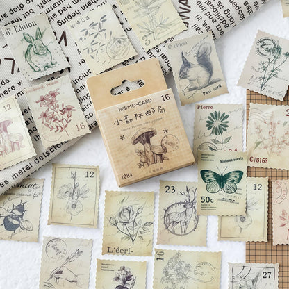 46pcs Vintage Forest Stamp Sticker Pack  / Junk Journal  /  Stickers / Planner Sticker Set