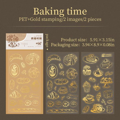 Retro Gold Foiled Coffee Stickers | Coffe Bread Stickers | Journal Sticker Set | Coffee Plant Junk Journal Stickers | Scrapbooking Supplies
