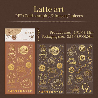 Retro Gold Foiled Coffee Stickers | Coffe Bread Stickers | Journal Sticker Set | Coffee Plant Junk Journal Stickers | Scrapbooking Supplies