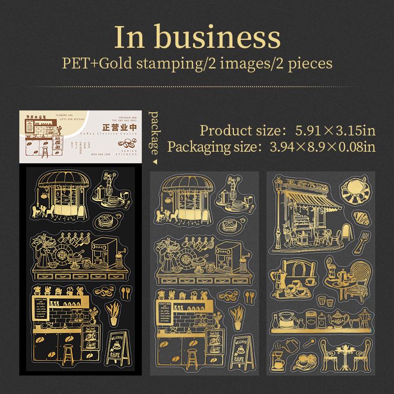 Retro Gold Foiled Coffee Stickers | Coffe Bread Stickers | Journal Sticker Set | Coffee Plant Junk Journal Stickers | Scrapbooking Supplies