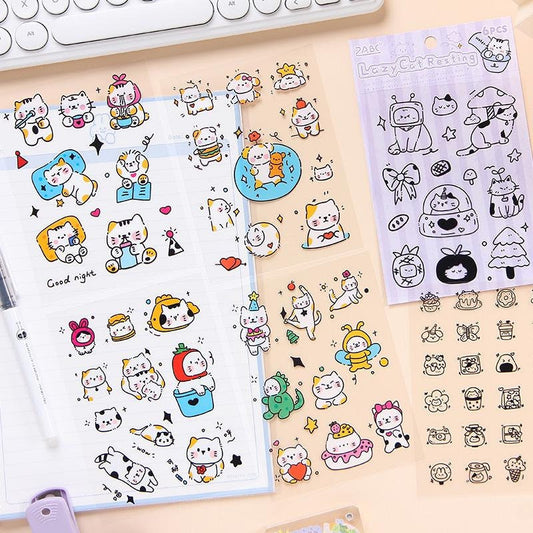 6 Sheets Cute Cat Stickers | Kitten Stickers | Kawaii Animal Planner Stickers Junk Journal Scrapbooking Supplies