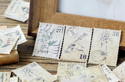 46pcs Vintage Forest Stamp Sticker Pack  / Junk Journal  /  Stickers / Planner Sticker Set
