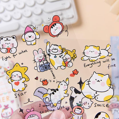 6 Sheets Cute Cat Stickers | Kitten Stickers | Kawaii Animal Planner Stickers Junk Journal Scrapbooking Supplies