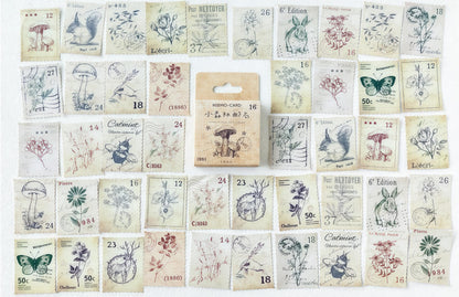 46pcs Vintage Forest Stamp Sticker Pack  / Junk Journal  /  Stickers / Planner Sticker Set