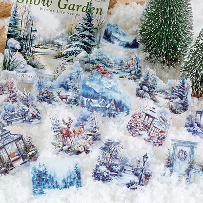 Snow Winter Landscape and Girl Sticker | Winter Life | Cute Decorative Stickers for Planner Junk Journal Collage Album Scrapbooking Supplies