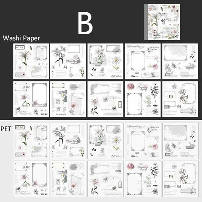 Programmed Flowering Stickers Book | PET Washi Paper Sticker Book | Journal Scrapbooking Collage Crafting Supplies | Planner Stickers
