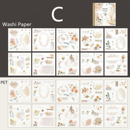 Programmed Flowering Stickers Book | PET Washi Paper Sticker Book | Journal Scrapbooking Collage Crafting Supplies | Planner Stickers