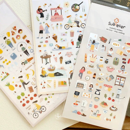 Suatelier Korean Daily Life Aesthetics Stickers | Kawaii Planner Decorative Stickers | Bujo Junk Journal Collage Scrapbooking Supplies