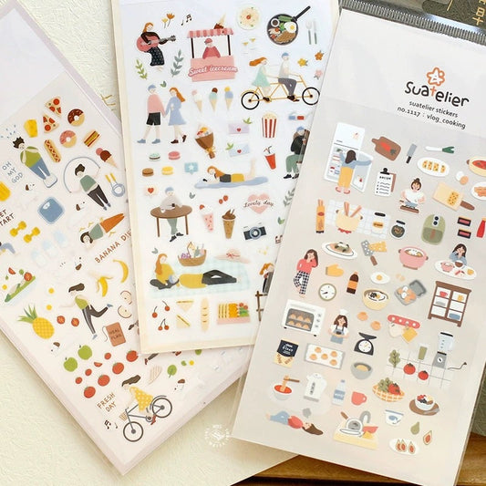 Suatelier Korean Daily Life Aesthetics Stickers | Kawaii Planner Decorative Stickers | Bujo Junk Journal Collage Scrapbooking Supplies