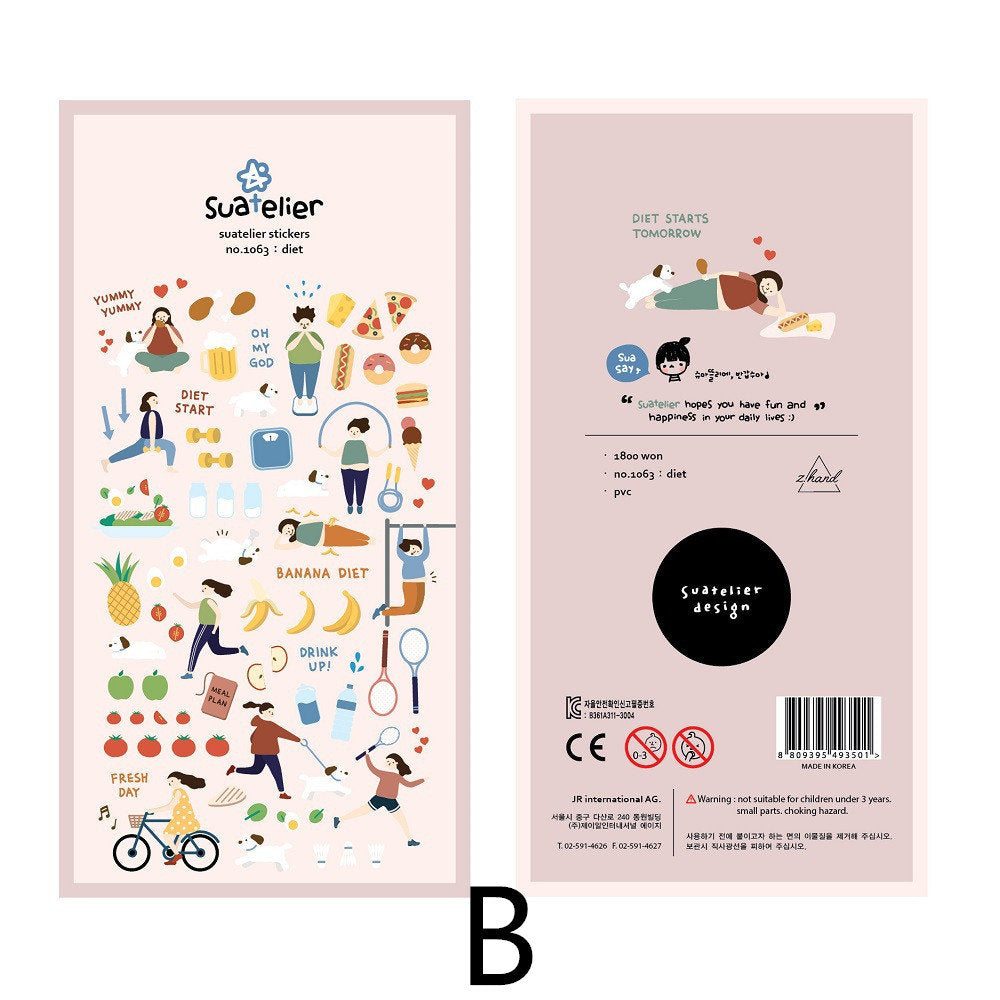 Suatelier Korean Daily Life Aesthetics Stickers | Kawaii Planner Decorative Stickers | Bujo Junk Journal Collage Scrapbooking Supplies
