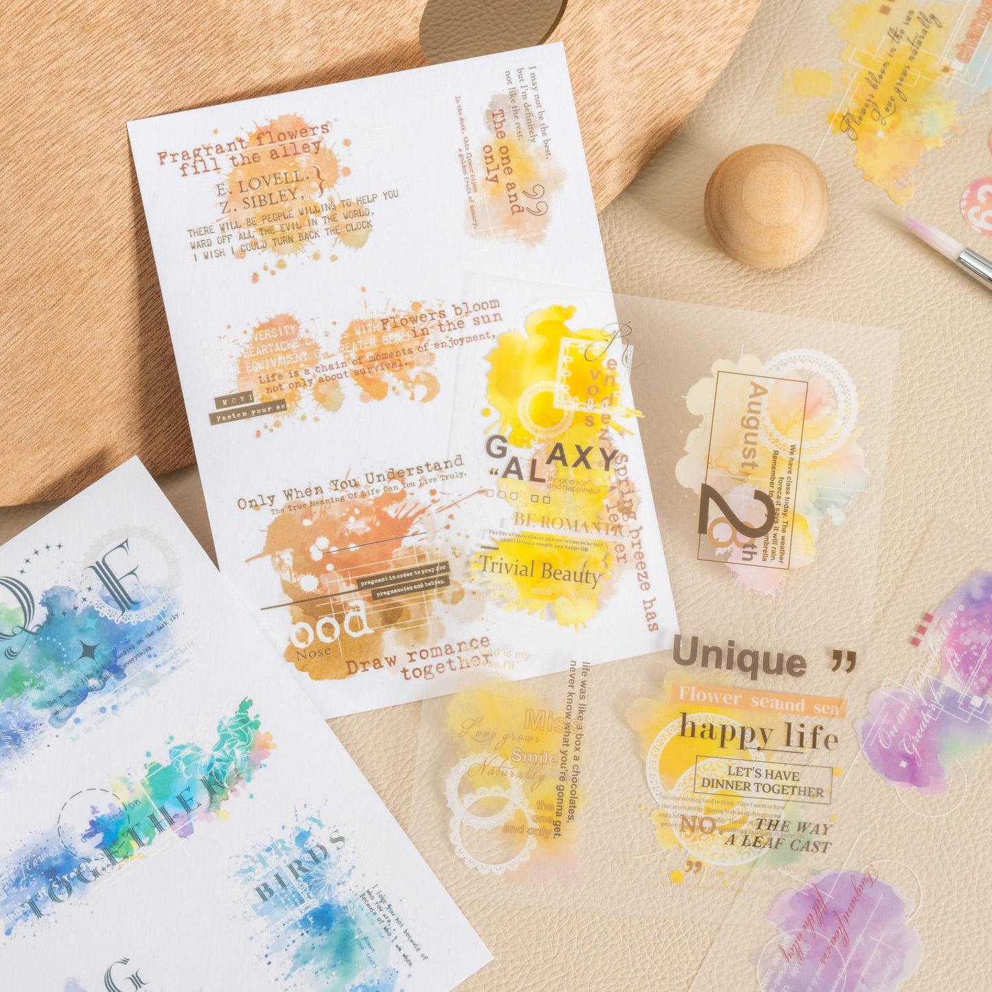 Watercolor Album PET Washi Stickers | Full die cut stickers | Journal Scrapbooking Collage Crafting Supplies | Planner Stickers
