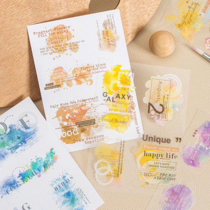 Watercolor Album PET Washi Stickers | Full die cut stickers | Journal Scrapbooking Collage Crafting Supplies | Planner Stickers