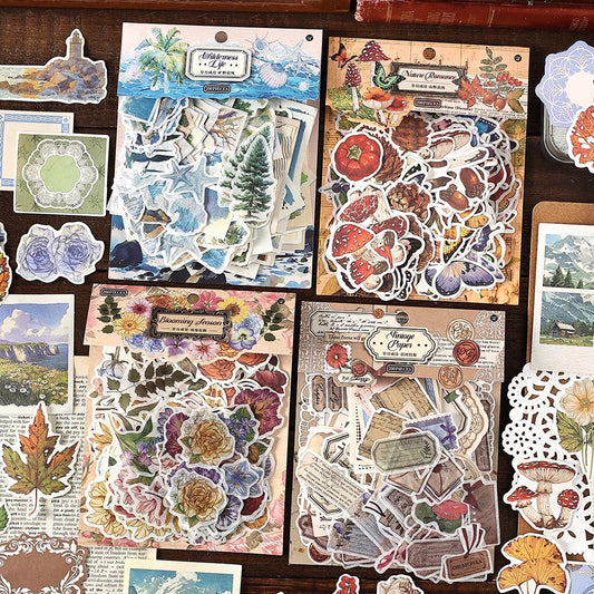 200pcs Retro Nature Washi Sticker Pack | Plant Flower Decorative Sticker Set | Vintage Die Cut Stickers Supplies |  Junk Journal Starter Kit