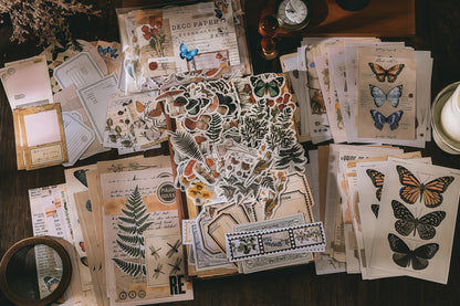 200pcs Vintage Nature Butterfly Junk Journal Starter Kit | Ephemera Garden Flowers Stickers |  Deco Material Paper | Collage Journal Supply