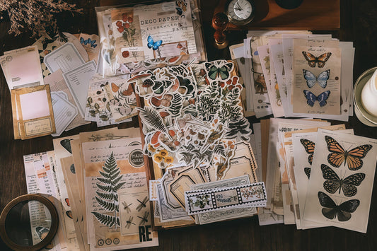 200pcs Vintage Nature Butterfly Junk Journal Starter Kit | Ephemera Garden Flowers Stickers |  Deco Material Paper | Collage Journal Supply