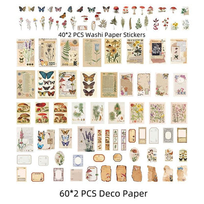 200pcs Vintage Nature Butterfly Junk Journal Starter Kit | Ephemera Garden Flowers Stickers |  Deco Material Paper | Collage Journal Supply