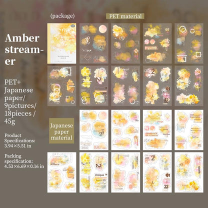 Watercolor Album PET Washi Stickers | Full die cut stickers | Journal Scrapbooking Collage Crafting Supplies | Planner Stickers