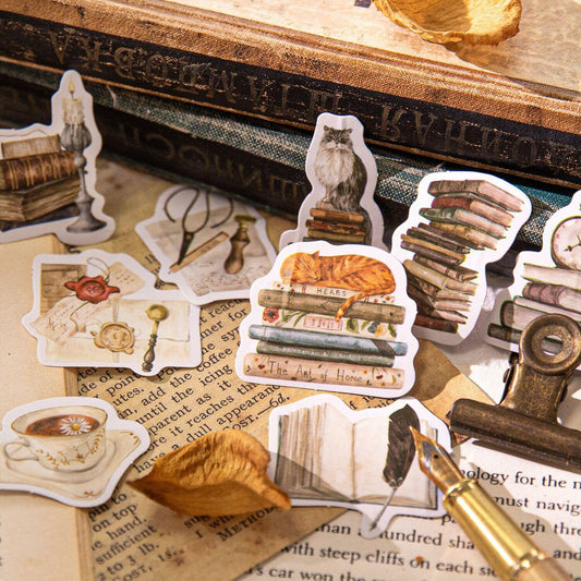 46pcs Cute Cat and Bookstore Sticker Pack / Junk Journal Stickers / Planner Sticker Set / Scrapbooking Kids Craft Supplies