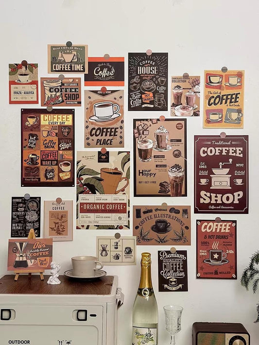 20 Sheets Vintage Coffee Dessert Decor Paper for Wall | Aesthetic Room Decor | Collage Wall Prints | Dormitory Decor | Aesthetic Prints