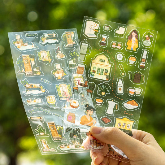 Adorable Home Scene PET Stickers | Kawaii Planner Journal Decorative Stickers | Bujo Junk Journal Collage Scrapbooking Supplies