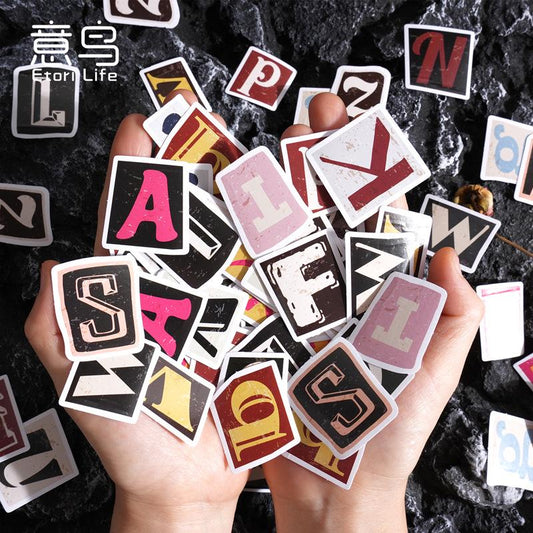 52pcs Retro Letter Sticker Pack | Retro Alphabet | Junk Journal Stickers | Planner Sticker Set | Scrapbooking Kids Craft Supplies