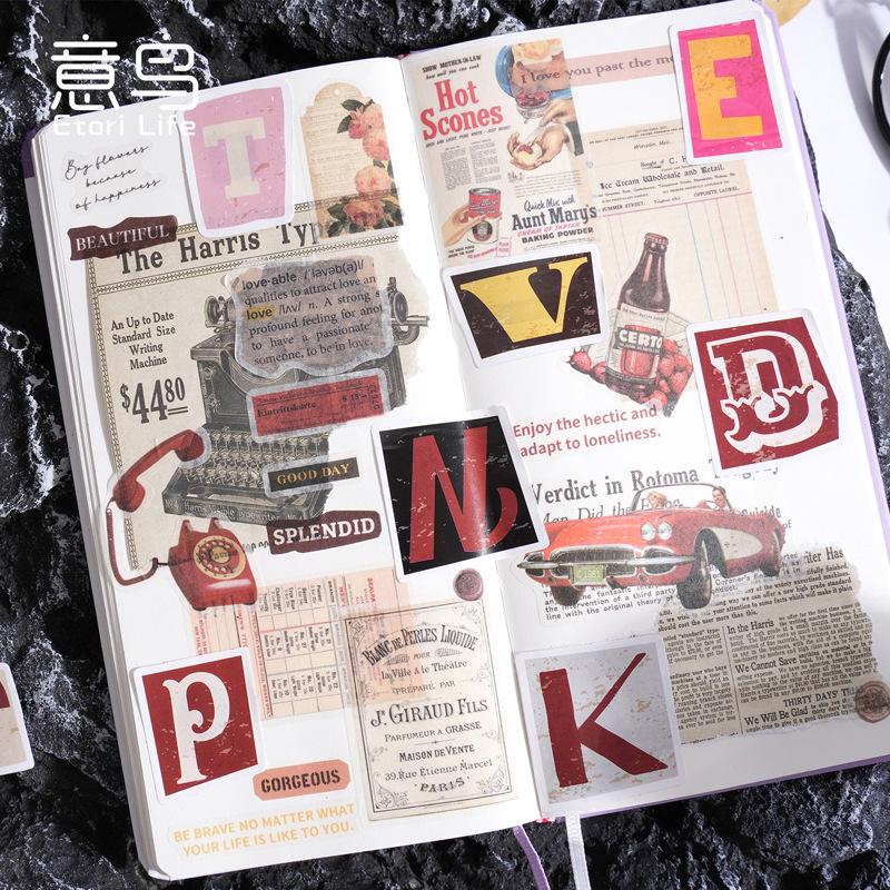 52pcs Retro Letter Sticker Pack | Retro Alphabet | Junk Journal Stickers | Planner Sticker Set | Scrapbooking Kids Craft Supplies