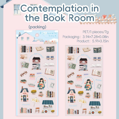Adorable Home Scene PET Stickers | Kawaii Planner Journal Decorative Stickers | Bujo Junk Journal Collage Scrapbooking Supplies
