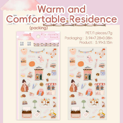 Adorable Home Scene PET Stickers | Kawaii Planner Journal Decorative Stickers | Bujo Junk Journal Collage Scrapbooking Supplies