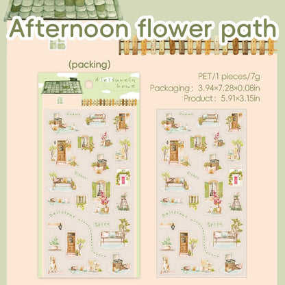 Adorable Home Scene PET Stickers | Kawaii Planner Journal Decorative Stickers | Bujo Junk Journal Collage Scrapbooking Supplies
