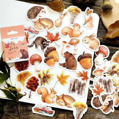 46pcs Cute Forest Autumn Animal Sticker Pack | Junk Journal Stickers |  Essential for Planners, Bujo,Kids Scrapbooking and Craft Supplies