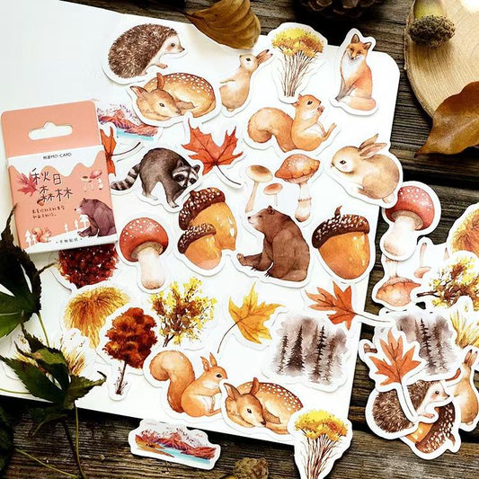 46pcs Cute Forest Autumn Animal Sticker Pack | Junk Journal Stickers |  Essential for Planners, Bujo,Kids Scrapbooking and Craft Supplies