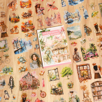 20 Sheets Four Seasons Journey Sticker Book | Girls and Scenery Sticker Book | Planner Stickers for Junk Journal Scrapbooking Projects