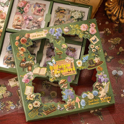 100 Sheets Vintage Butterfly and Flower Stickers Gift Set | Planner Sticker Kit |  Junk Vintage Journal Collage Kit Scrapbooking Supplies