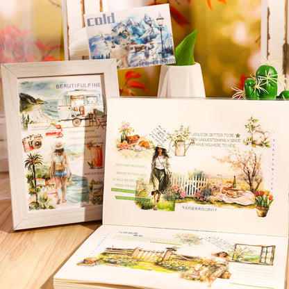 20 Sheets Four Seasons Journey Sticker Book | Girls and Scenery Sticker Book | Planner Stickers for Junk Journal Scrapbooking Projects