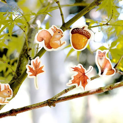 46pcs Cute Forest Autumn Animal Sticker Pack | Junk Journal Stickers |  Essential for Planners, Bujo,Kids Scrapbooking and Craft Supplies