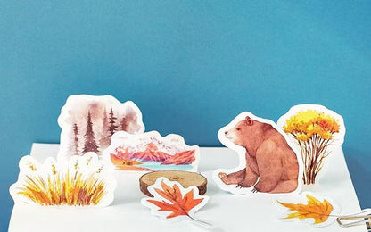 46pcs Cute Forest Autumn Animal Sticker Pack | Junk Journal Stickers |  Essential for Planners, Bujo,Kids Scrapbooking and Craft Supplies