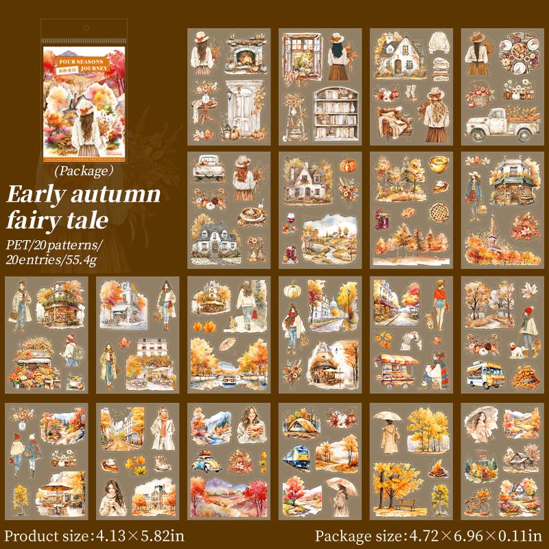 20 Sheets Four Seasons Journey Sticker Book | Girls and Scenery Sticker Book | Planner Stickers for Junk Journal Scrapbooking Projects
